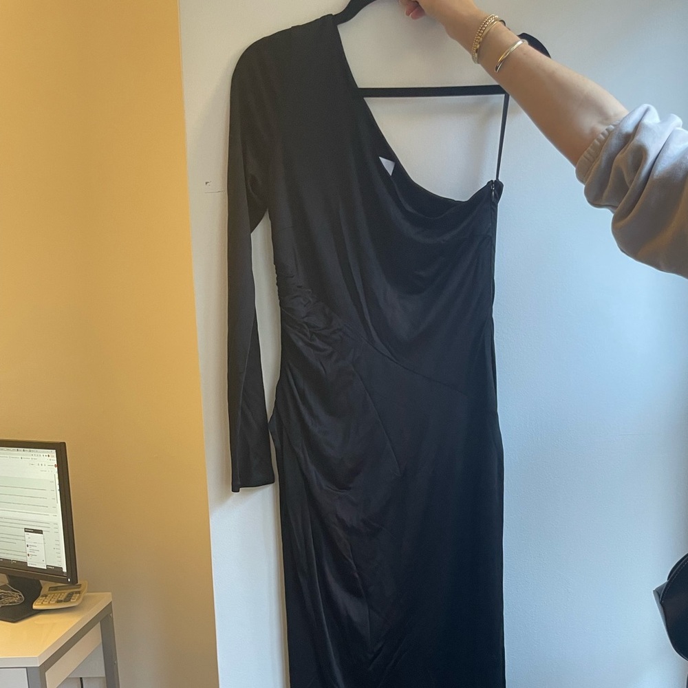 Galvin Black One Shoulder Gown with Slit